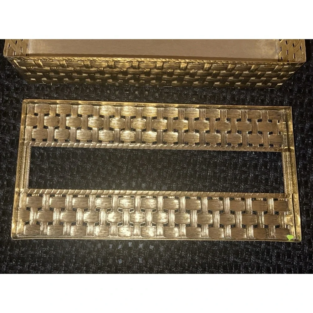 Vintage Gold Filigree Ornate Tissue Kleenex Box Holder Hollywood Regency